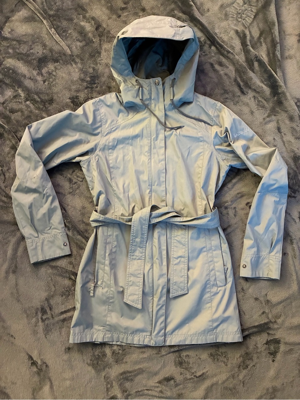 Columbia Gray Hooded Belted Trench Coat